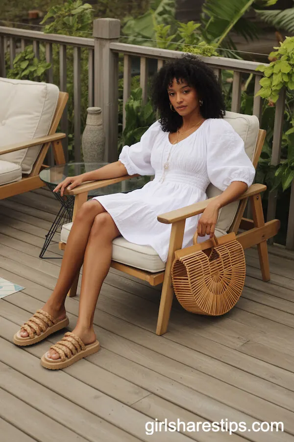 Boho White Mini Dress with Woven Accessories
