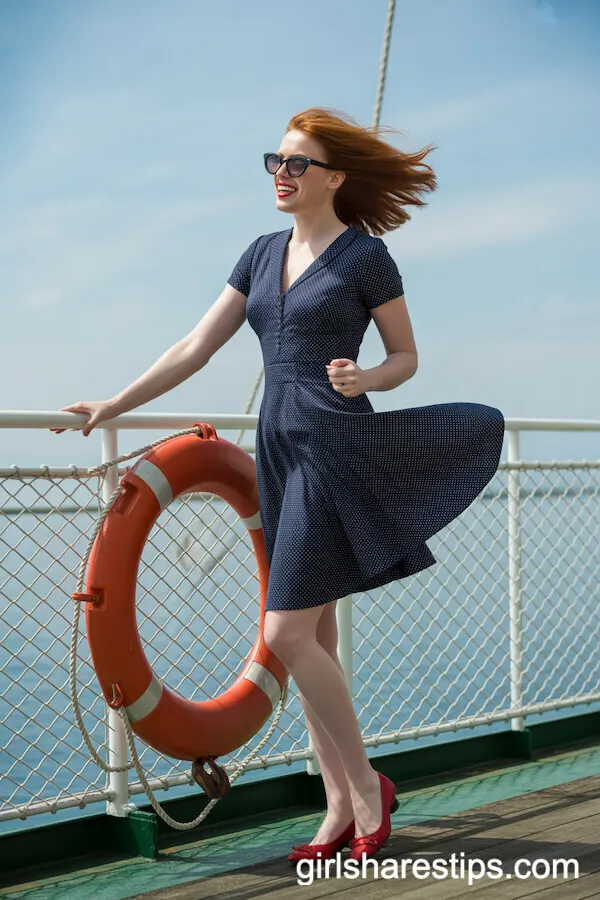 Retro Polka Dot Fit-and-Flare Dress with Cat-Eye Sunglasses