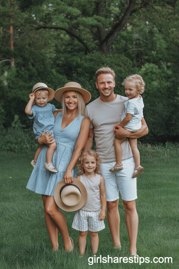 Neutral and Soft Blue Styles for a Woodland Lawn Session