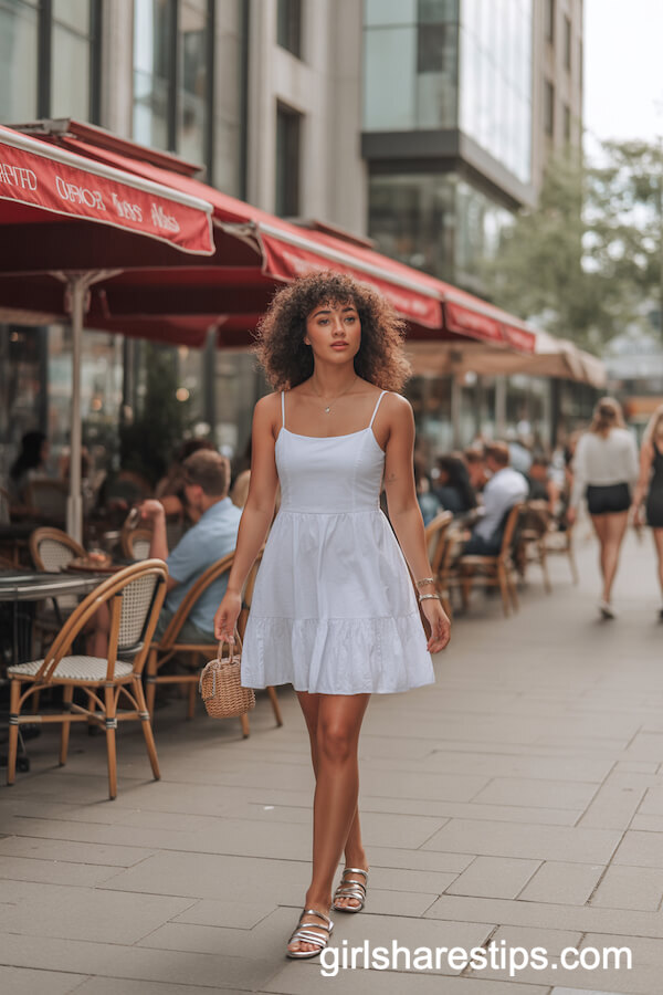 Classic White Sundress with Strappy Sandals