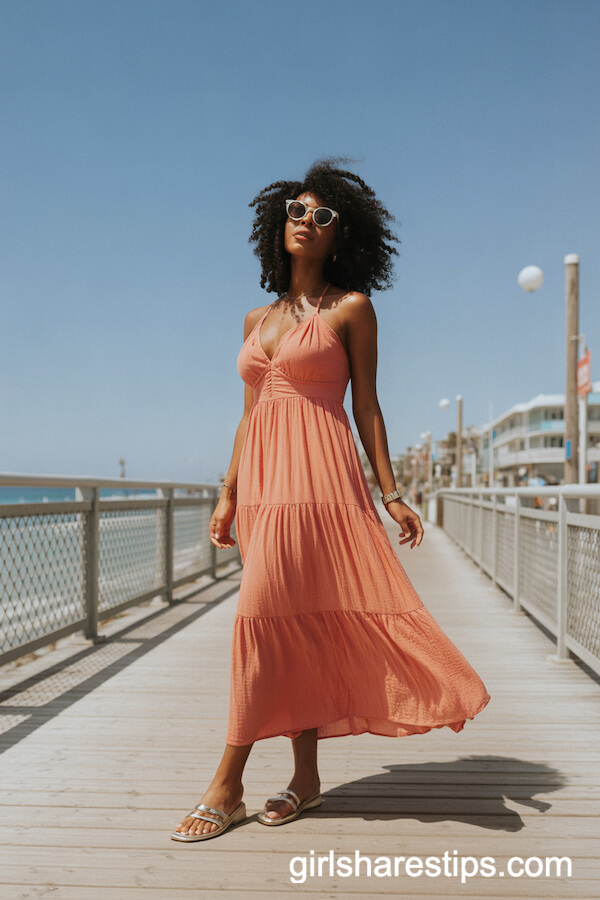 Brightly Colored Maxi Dress with Flat Sandals