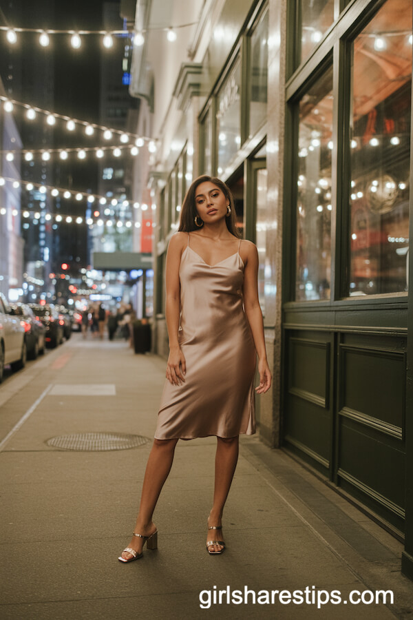 Silky Slip Dress with Block Heels