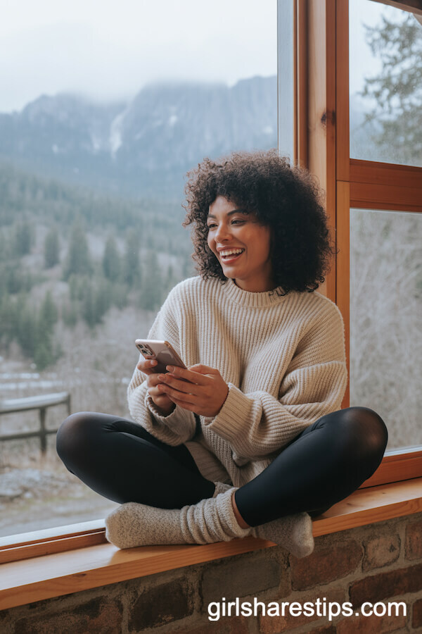 Oversized Cream Knit Sweater with Black Leggings and Fuzzy Socks
