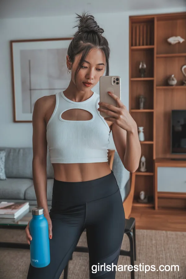 Black High-Waist Leggings with Trendy Cutout Tank Top