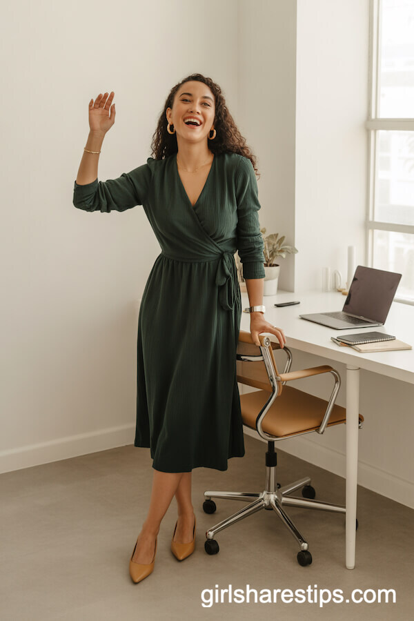 Deep Green Midi Wrap Dress