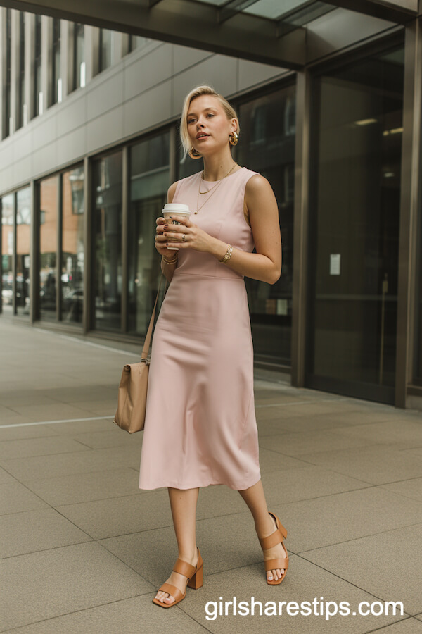 Sleeveless Pastel Pink Midi Sheath Dress