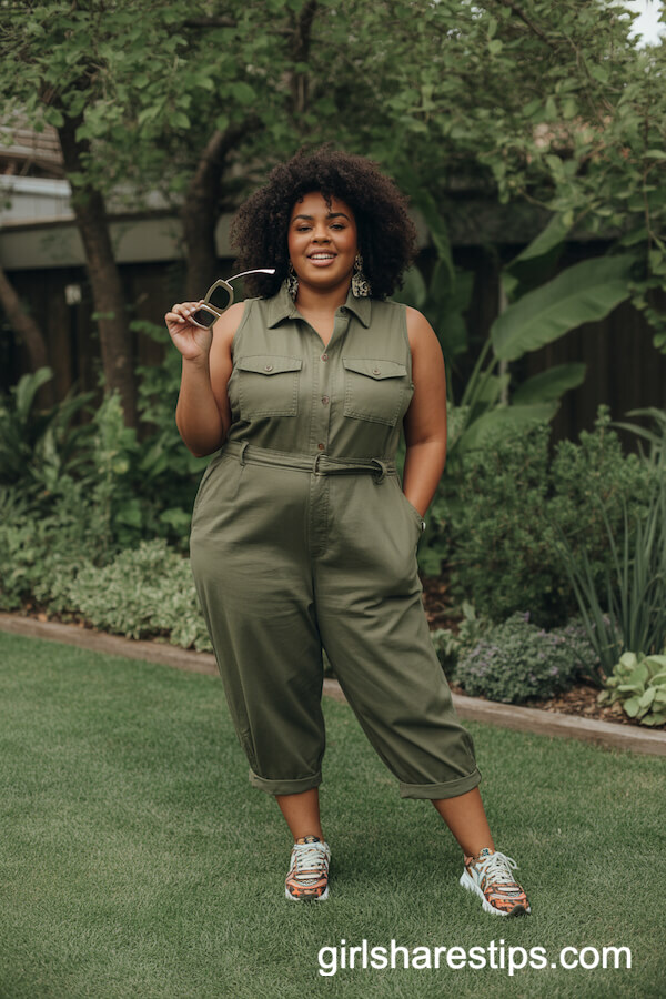 Olive Green Utility Jumpsuit Patterned Sneakers