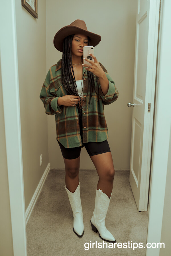 Oversized Western Flannel with Bike Shorts