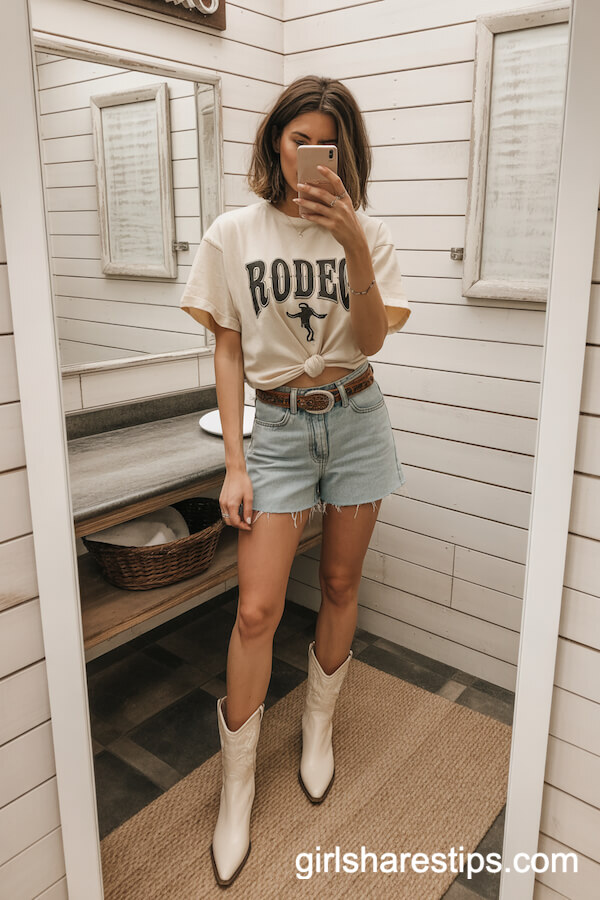 Rodeo Logo T-Shirt with Light-Wash Denim Shorts