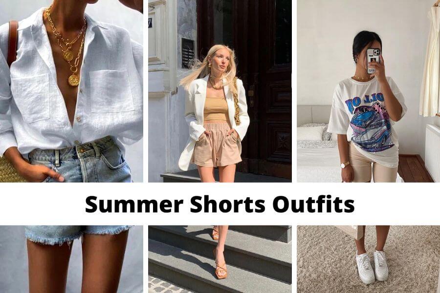 collage of summer shorts outfits