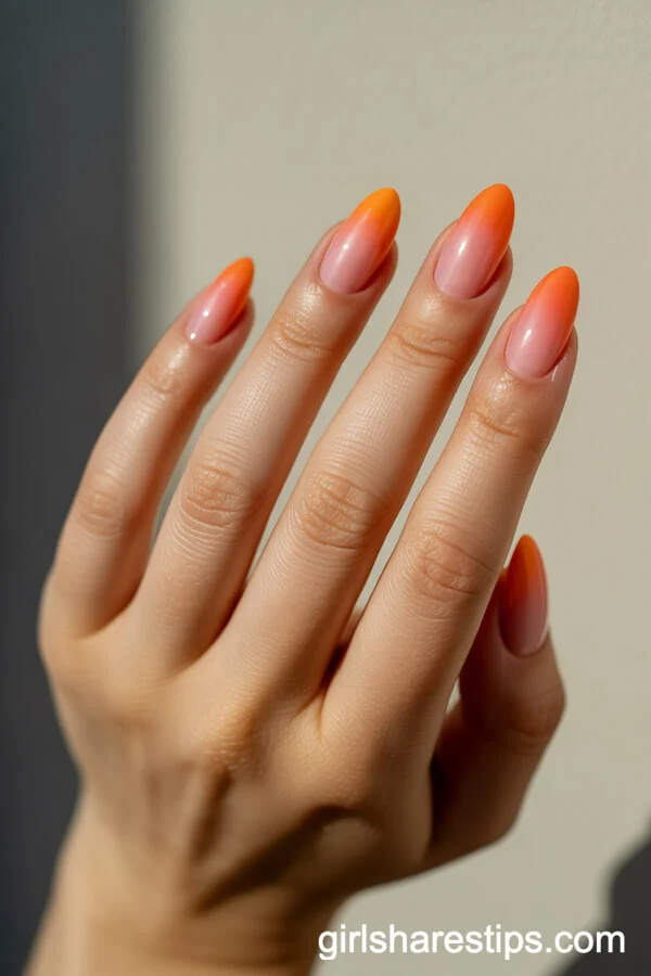 Sunset Ombre Almond Nails