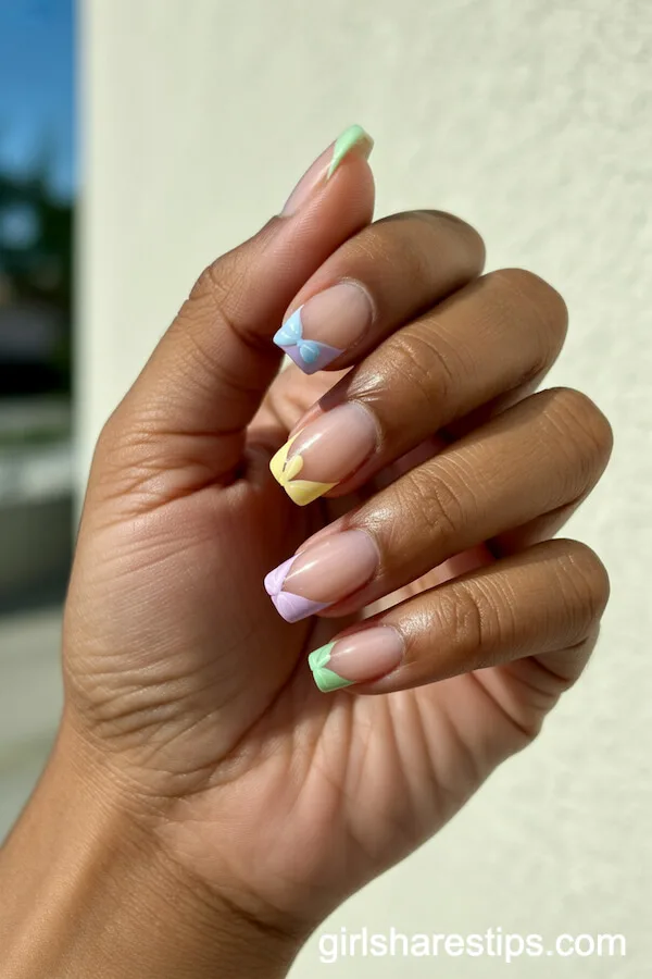 Pastel Butterfly French Square Nails