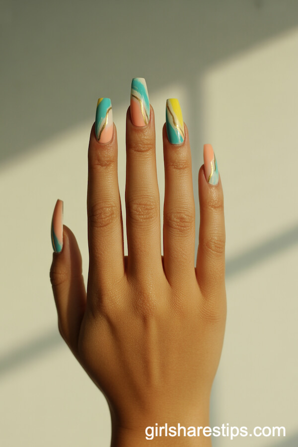 Abstract Summer Coffin Nails