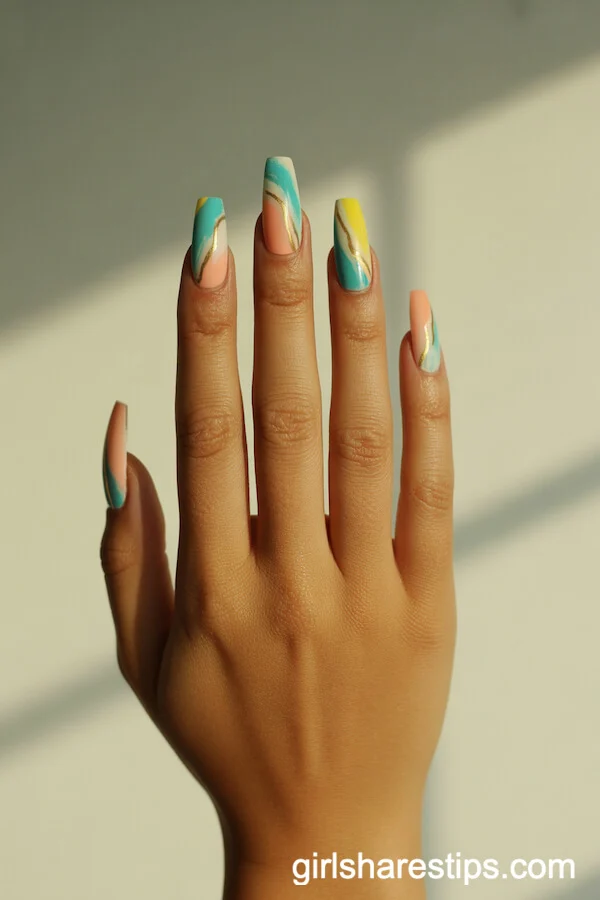 Abstract Summer Coffin Nails
