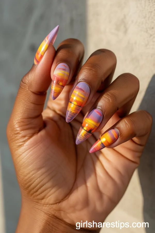Sunset Scene Stiletto Nails