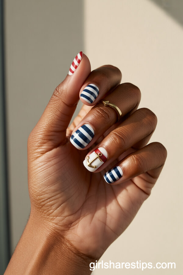 Nautical Striped Square Nails