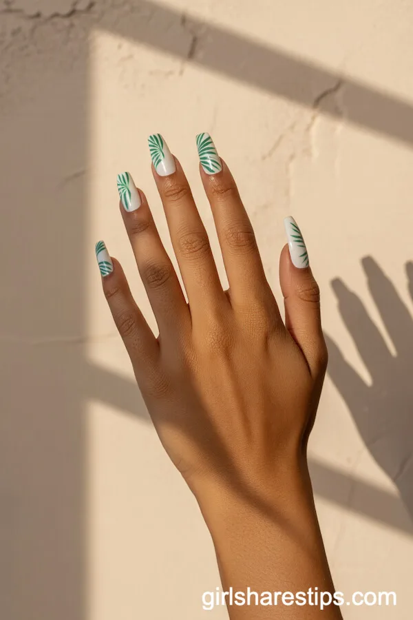 Tropical Palm Leaf Coffin Nails