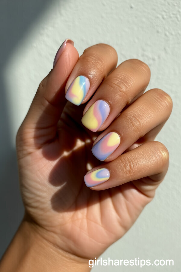 Pastel Tie-Dye Square Nails