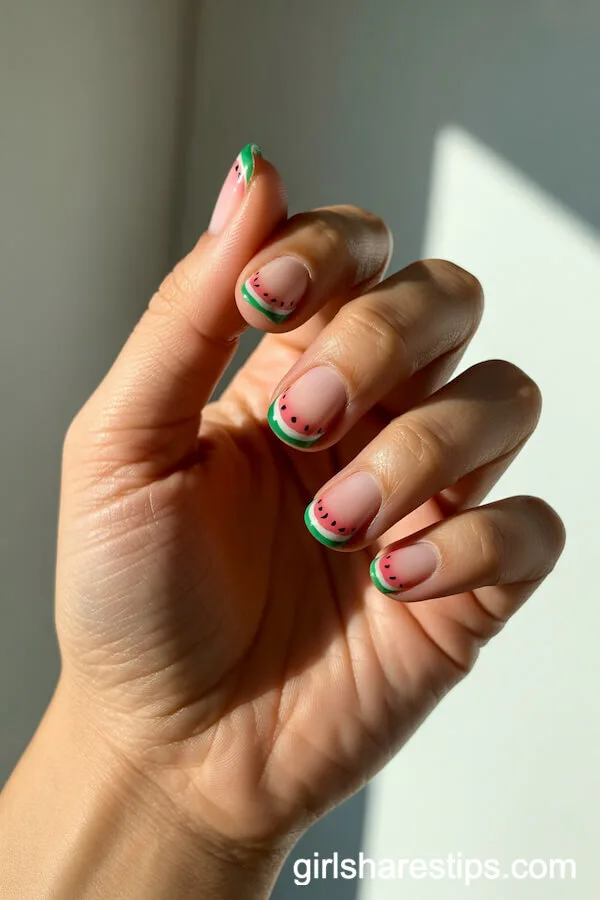 Watermelon French Tip Short Nails