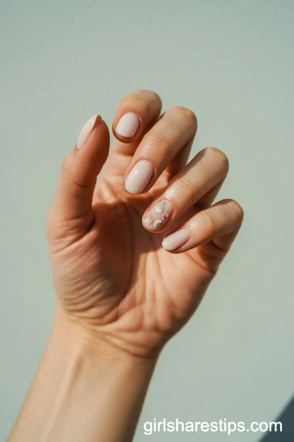 Seashell Oval Nails on Pink Base