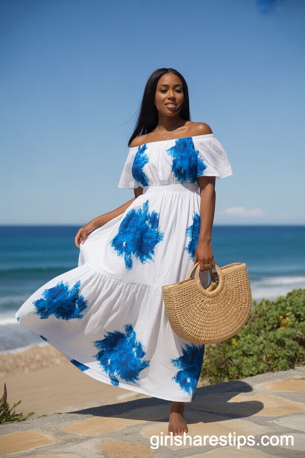 Off-Shoulder Maxi Dress with Bold Floral Prints