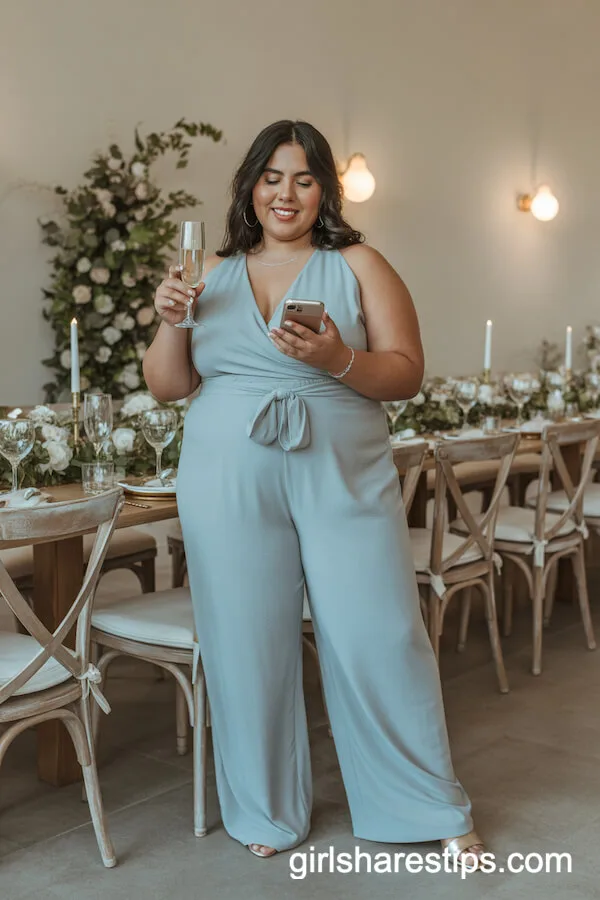 Pastel Blue Jumpsuit With Sophisticated Accessories