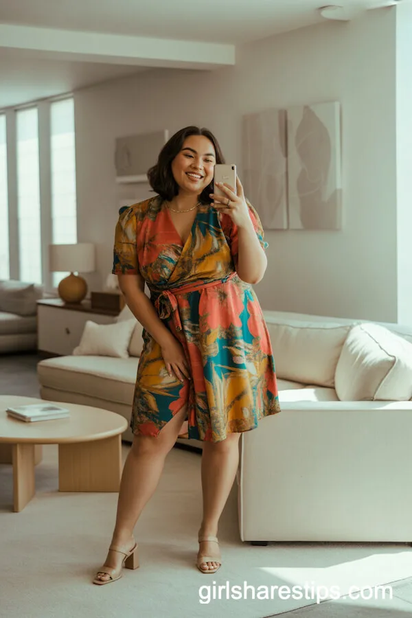 Colorful Printed Wrap Dress With Minimal Accessories