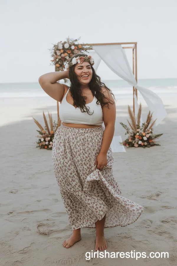 Boho Floral Maxi Skirt and White Crop Top With Flower Crown
