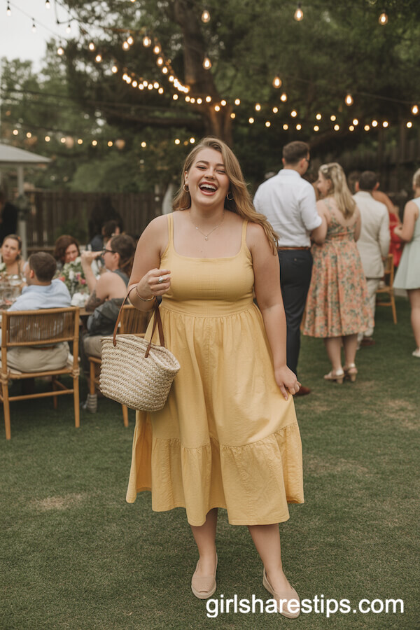 Yellow Cotton Sundress with Straw Bag
