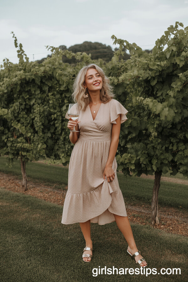 Blush Ruffle Dress with Gold Sandals