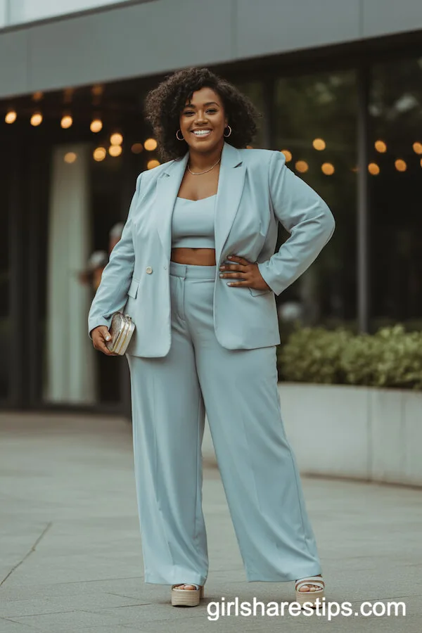 Light Blue Tailored Pantsuit with Crop Top
