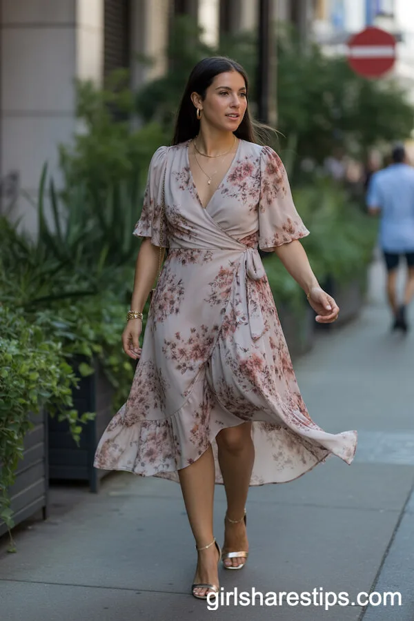 Flowy Floral Wrap Dress for Effortless City Style