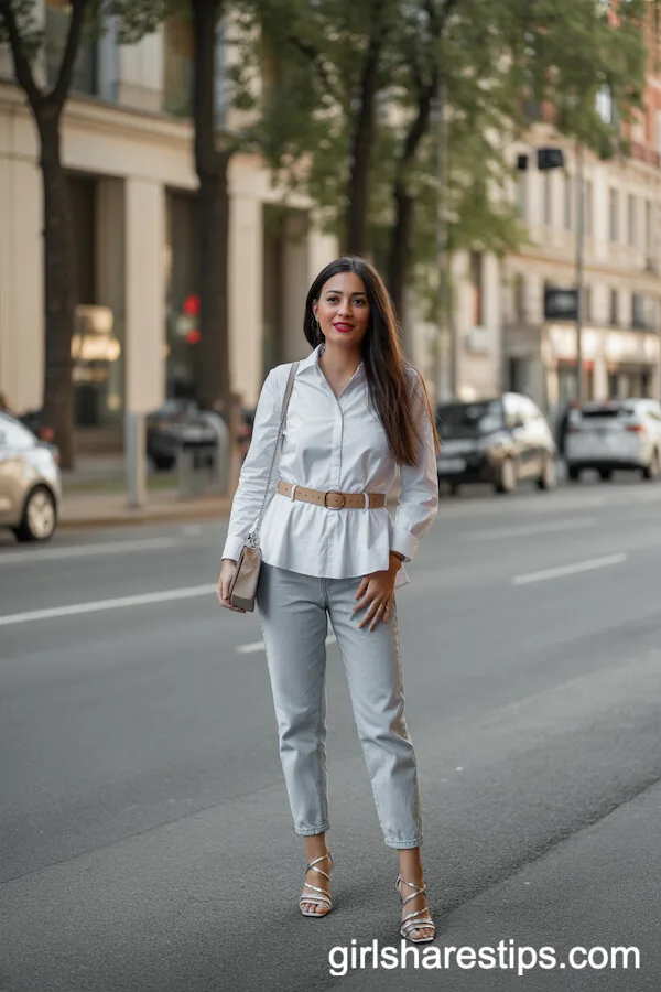 White Peplum Blouse and Boyfriend Jeans with Strappy Heels