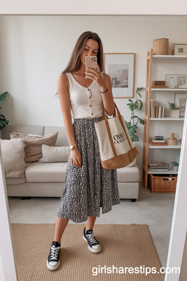 Boho Print Wrap Skirt and Fitted Top for Relaxed Professional Vibes