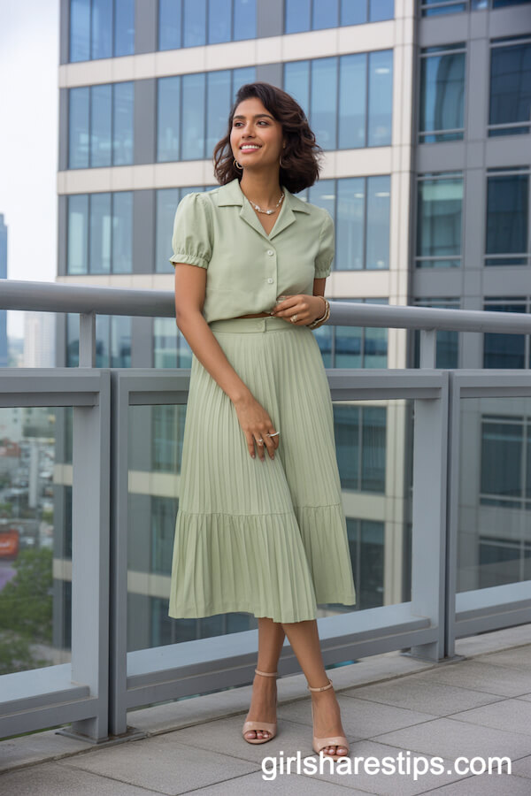 Pastel Green Co-ord Set for Modern Office Freshness