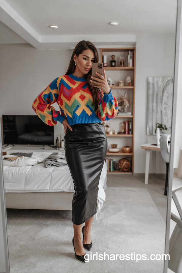 Statement Sweater Over Black Bodycon Dress