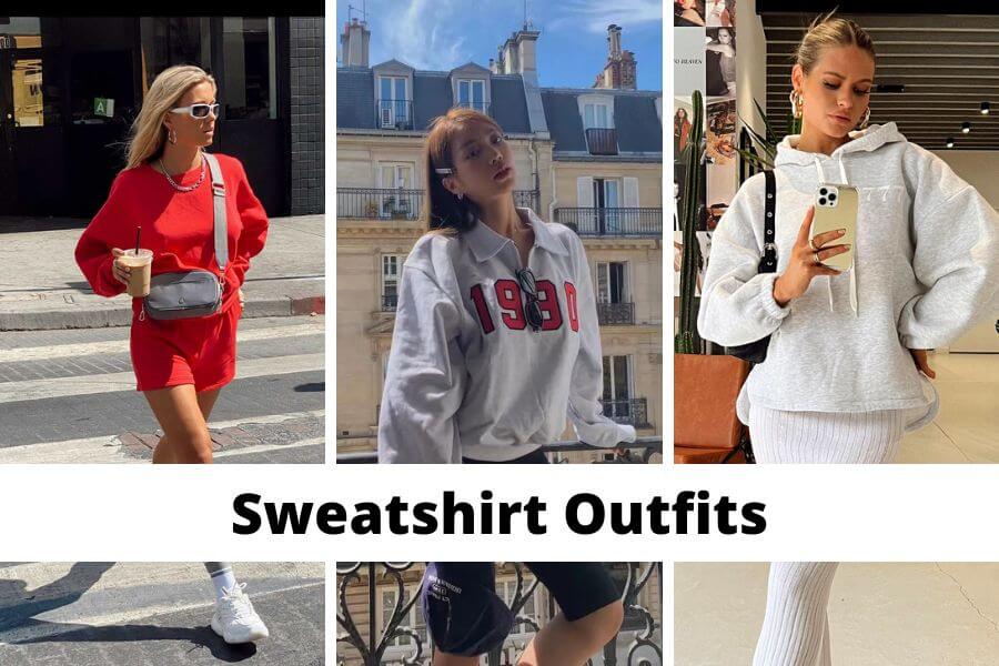 collage of sweatshirt outfits ideas for female