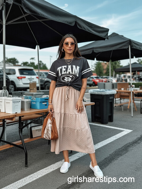 Knotted Team Tee and Midi Skirt