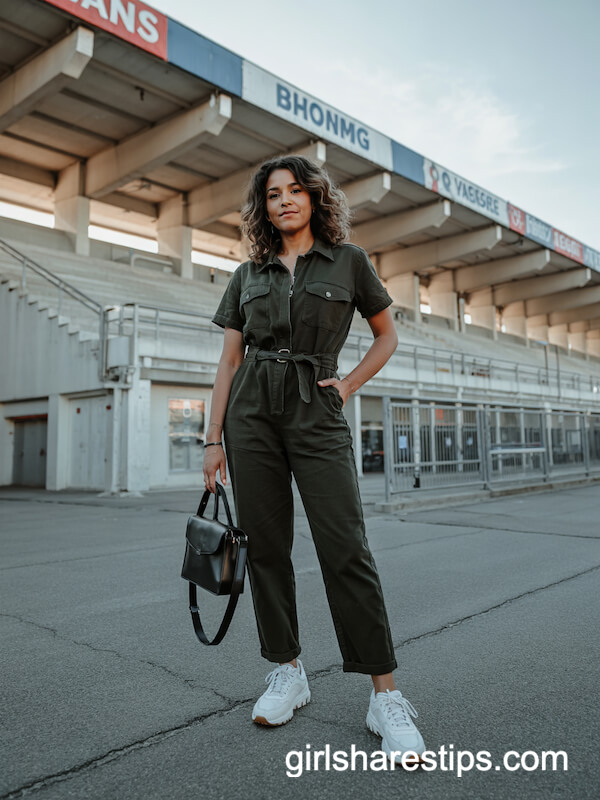 Belted Jumpsuit with Chunky Sneakers