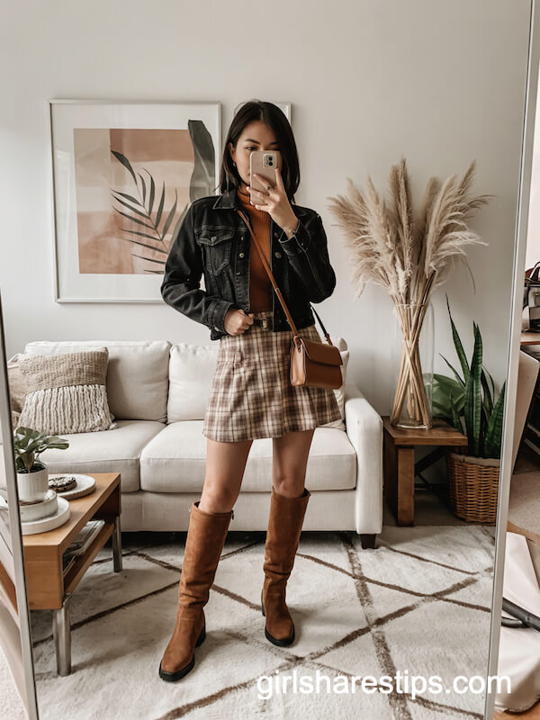 Plaid Mini Skirt and Jean Jacket
