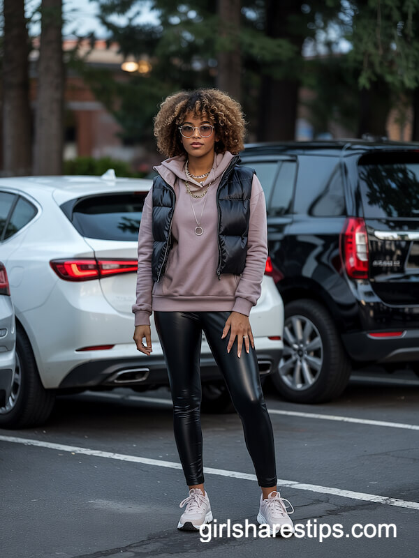 Cropped Puffer Vest and Faux-Leather Leggings