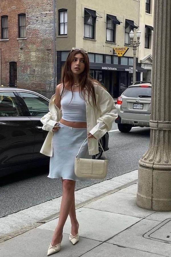 tank top and skirt outfit