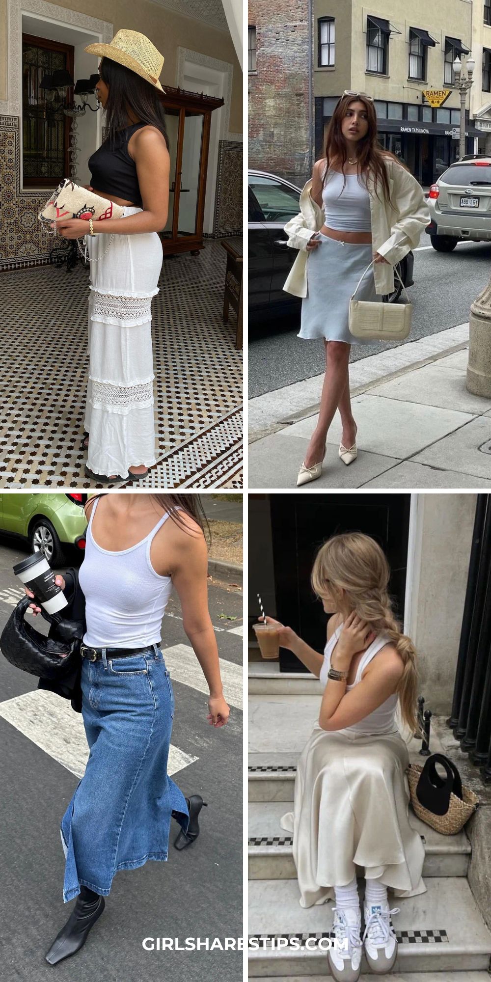 tank top and skirt outfit ideas collage