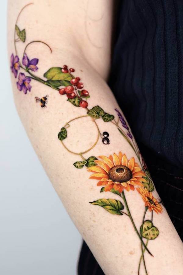 Sunflower and Wildflower Tattoo