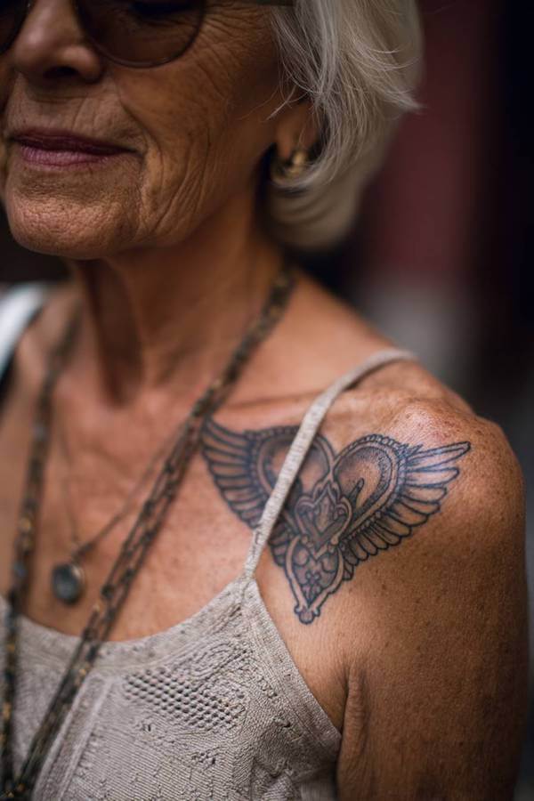 Winged Heart Shoulder Tattoo