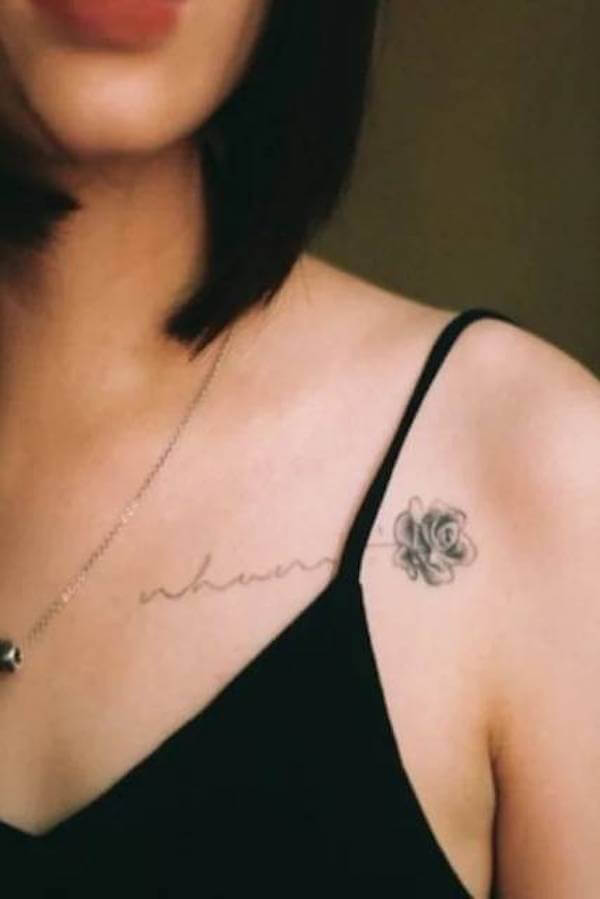 Minimalist Rose Tattoo with Script