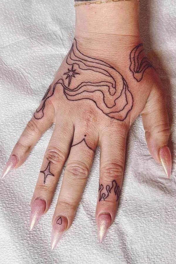 Abstract Hand Line Art Tattoo