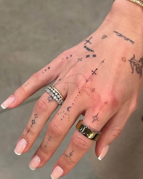 Dainty Celestial Hand Tattoo