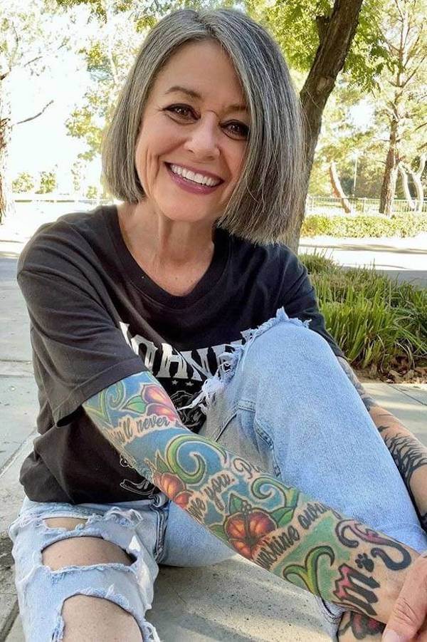 Colorful Script Words Sleeve Tattoo