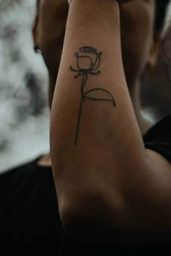 Single Line Rose Tattoo